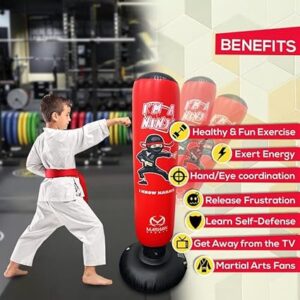 Marwan Sports 5-in-1 Inflatable Punching Bag for Kids – 63" Karate Toy Set with Boxing Gloves, Air Pump & Repair Patch