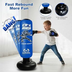 Marwan Sports Ninja Punching Bag for Kids – Fast Rebound Inflatable Boxing Toy with Gloves