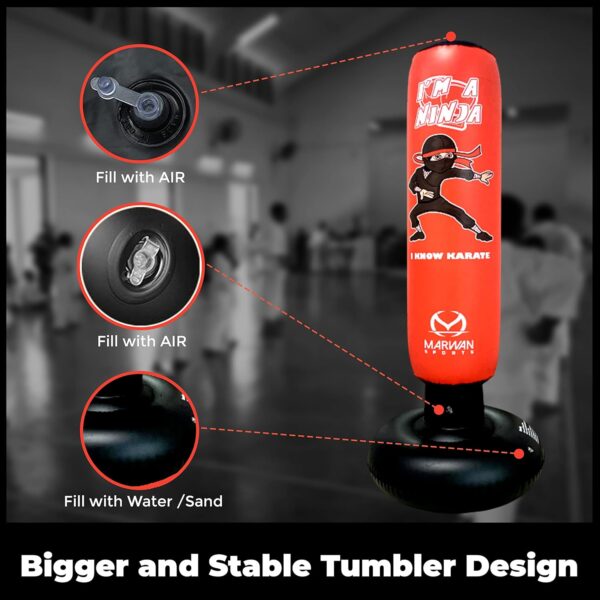 Marwan Sports 5-in-1 Inflatable Punching Bag for Kids – 63" Karate Toy Set with Gloves & Pump | Fast Rebound, Durable Fitness Toy for Hours of Fun & Active Play - Image 2
