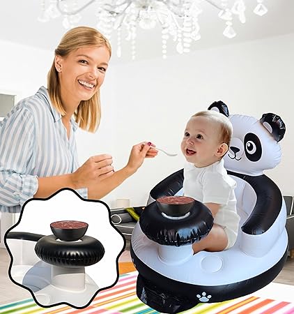 Inflatable Baby Seat with Tray for Babies 3 Months & Up | Baby Floor Seat for Sitting Up | Baby Seat for Infants | Blow Up Baby Chair with Built-in Air Pump (Panda)
