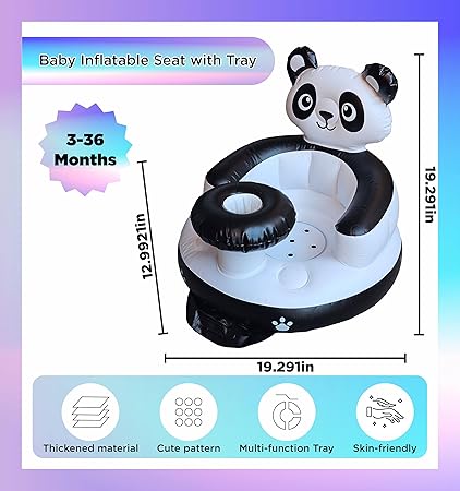 Inflatable Baby Seat with Tray for Babies 3 Months & Up | Baby Floor Seat for Sitting Up | Baby Seat for Infants | Blow Up Baby Chair with Built-in Air Pump (Panda) - Image 3